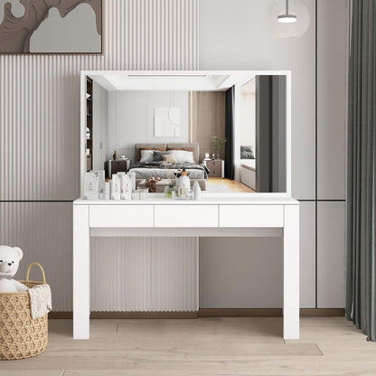 Dressing Table with Mirror Vanity Makeup Table with 3 Drawers Storage Modern Bedroom Furniture White