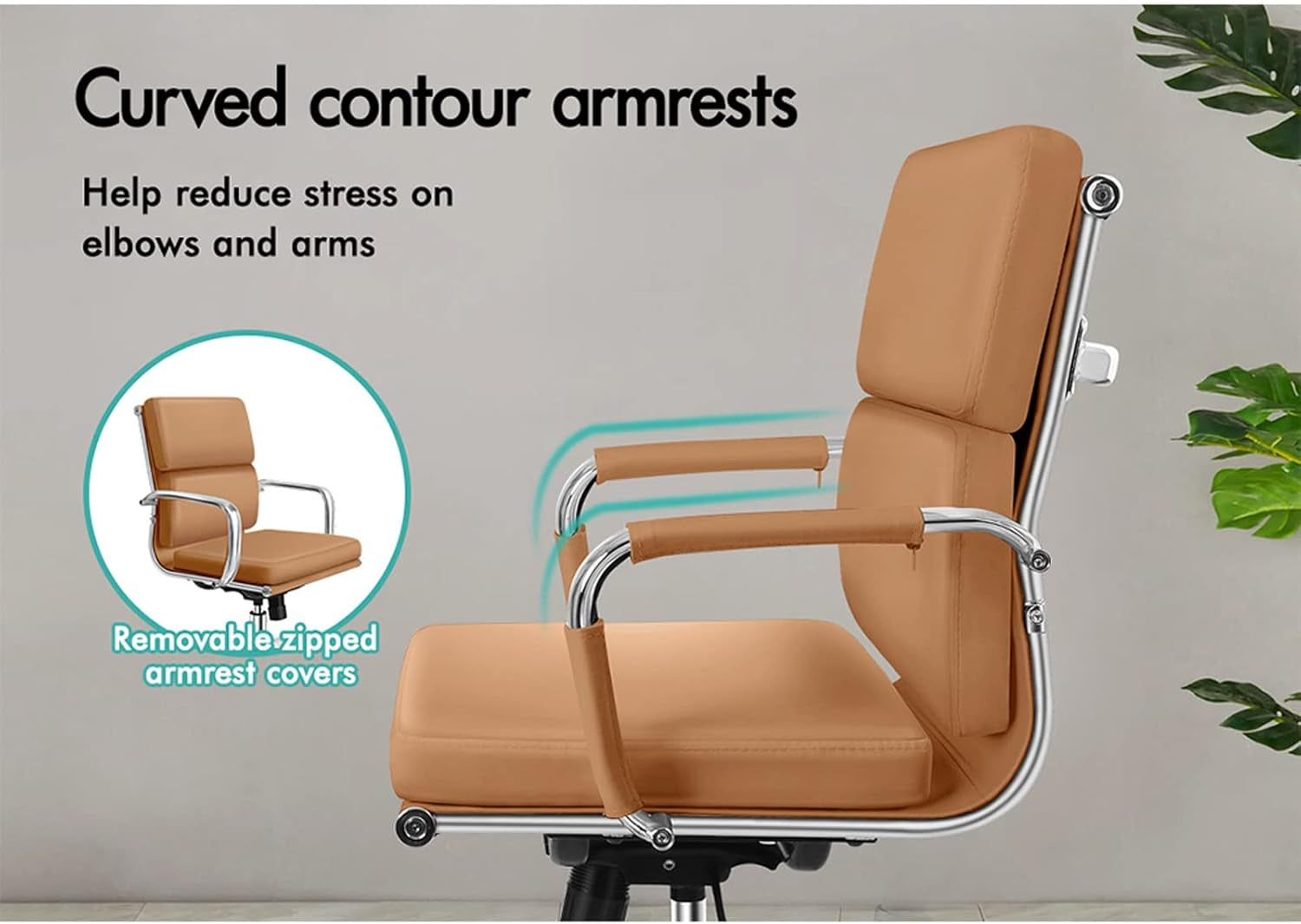 ALFORDSON Office Chair with Height Adjustable SGS Listed Gas Lift, PU Leather Home Ergonomic Desk Chair with Removable Armrest Cover, Padded Computer Chair for Gaming, Max 150Kg(Mid Back Esmae Brown)