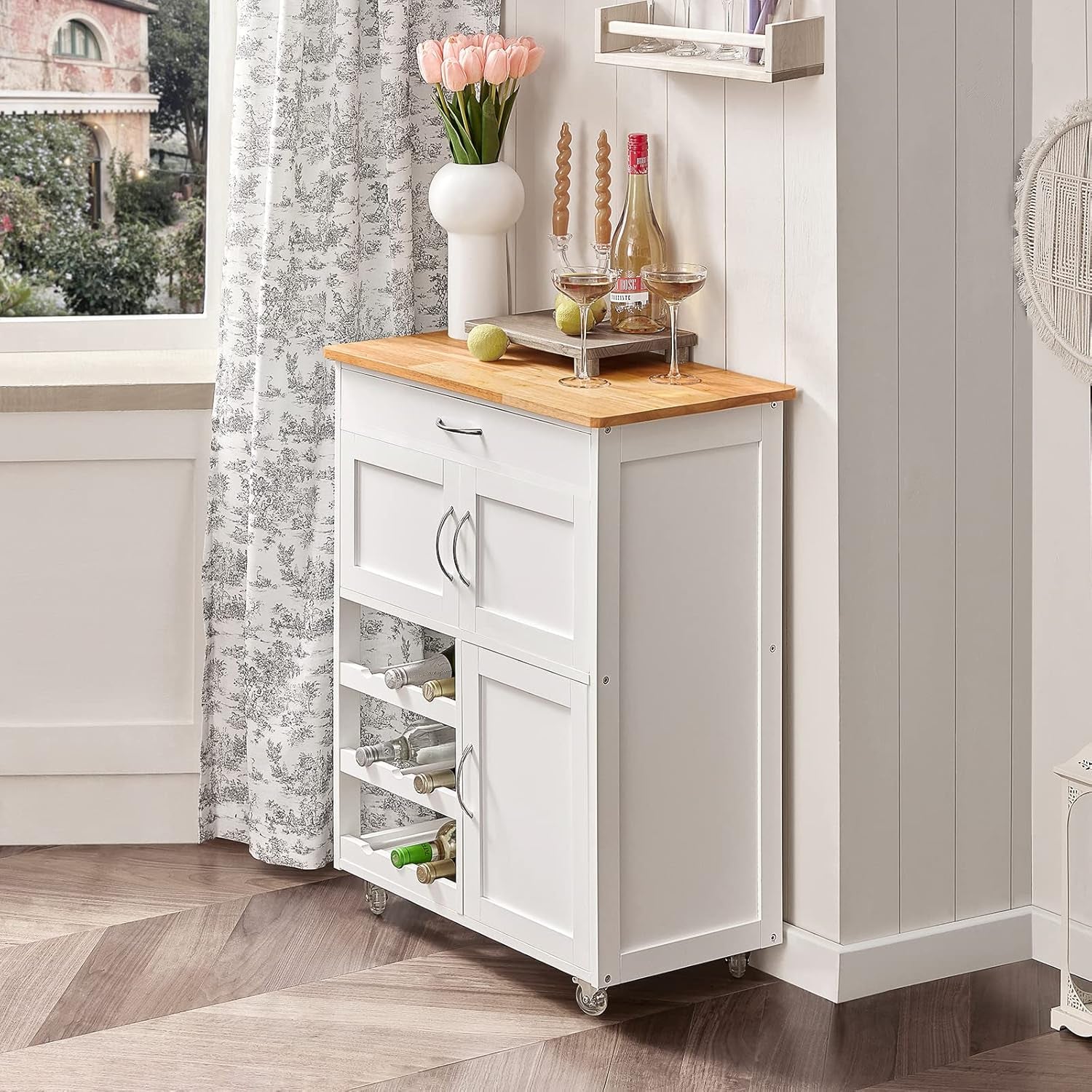 Sobuy Kitchen Trolley, Kitchen Island with Wine Racks, Portable Workbench, Serving Cart for Bar, Dining