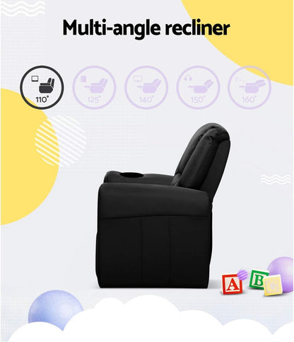 Keezi Kids Recliner Chair, PU Leather Sofa Couch Armchair Loungefly Outdoor Chairs Home Bedroom Living Room Playroom Children Furniture, with 9Cm Thick Foam Padding Precise Recline Adjustment Grey