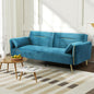 3 Seater Sofa Bed, Convertible Velvet Lounge Futon Couch with Recliner, Adjustable 3 Level Backrest with 2 Throw Pillow, Golden Legs for Small Spaces(198Cm X 80Cm X 83Cm, Peacock Blue)