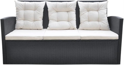 6-Piece Outdoor Dining Set with Cushions - Stylish and Durable Poly Rattan Construction - Black Outdoor Furniture with Easy-Care Cushions