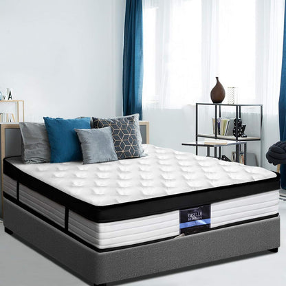 King Size Bed Foam Mattresses 31Cm Thickness, with 5-Zone Pocket Spring System and Breathable Euro Top, 5Yrs Warranty, Medium Firm, White + Black with Vacuum Packed