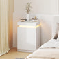 LED Bedside Table, Nightstand with Lift up Storage and 3 Drawers, Storage Cabinet for Bedroom Living Room, High Gloss White