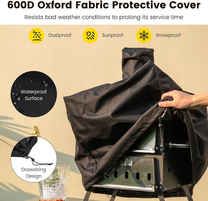 Portable Pizza Oven, Multi-Fuel Outdoor Pizza Maker W/Folding Legs & Portable Handles, 2-Tier Design, Adjustable Air Vents, Wood Fired Pizza Stove W/Pizza Stone, Pizza Peel, Waterproof Cover