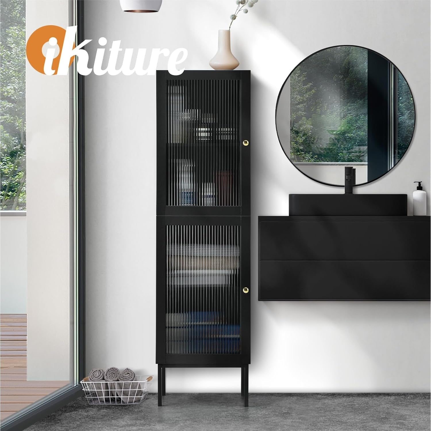 Slim Bathroom Cabinet Tall Storage Cupboard Floor Cabinet