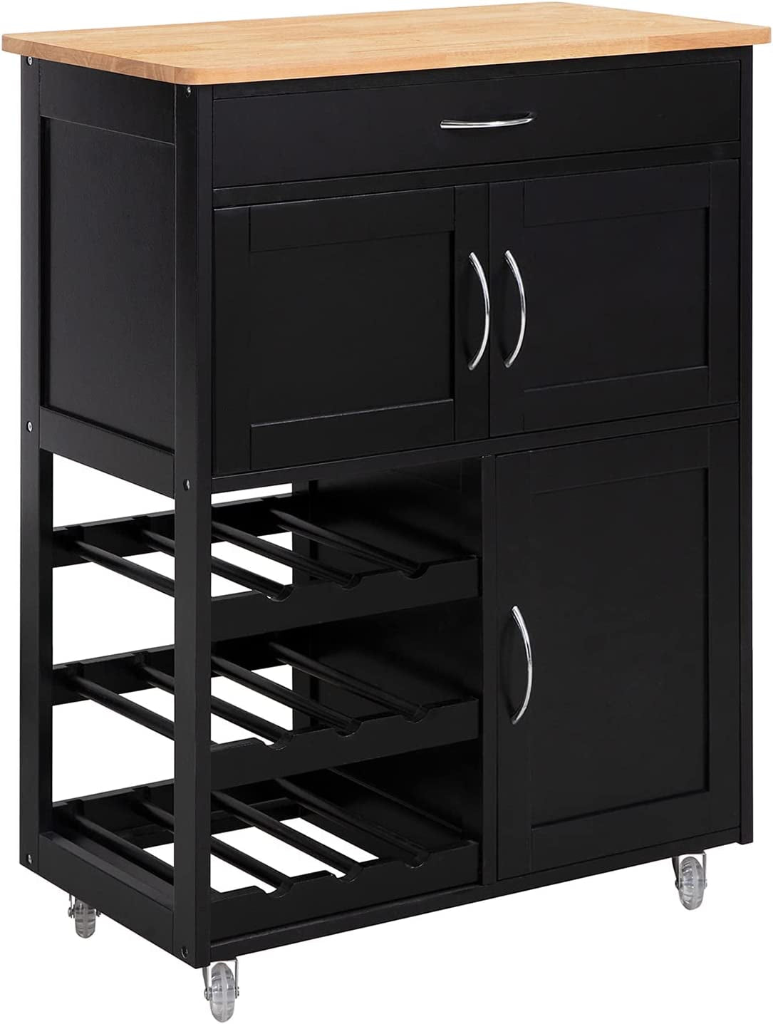 Sobuy Kitchen Trolley, Kitchen Island with Wine Racks, Portable Workbench, Serving Cart for Bar, Dining