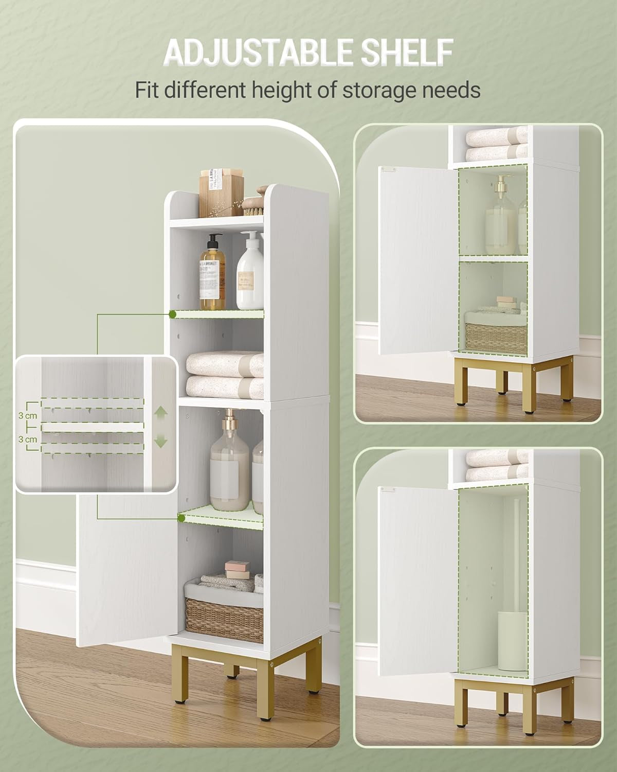 =Bathroom Storage Cabinet, Small Corner Floor Cabinet with Door and Shelves