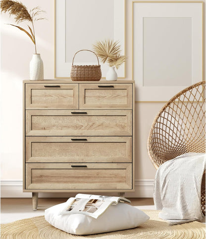 Chest of Drawers Dresser with 5 Storage Cabinet Tallboy Natural