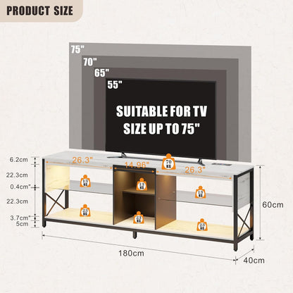 Dystler LED TV Stand for 55/60/65/75 Inch Tv,Smart Gaming Entertainment Center with Wireless Charging Station,Modern TV Cabinet with Adjustable Glass Shelves for Living Room, Bedroom 58 Inch,White