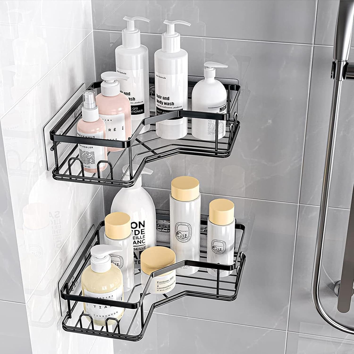 Shower Caddy, 2 Pack Bathroom Shelves+1 Soap Dish,Shower Storage, Adhesive Shower Shelr