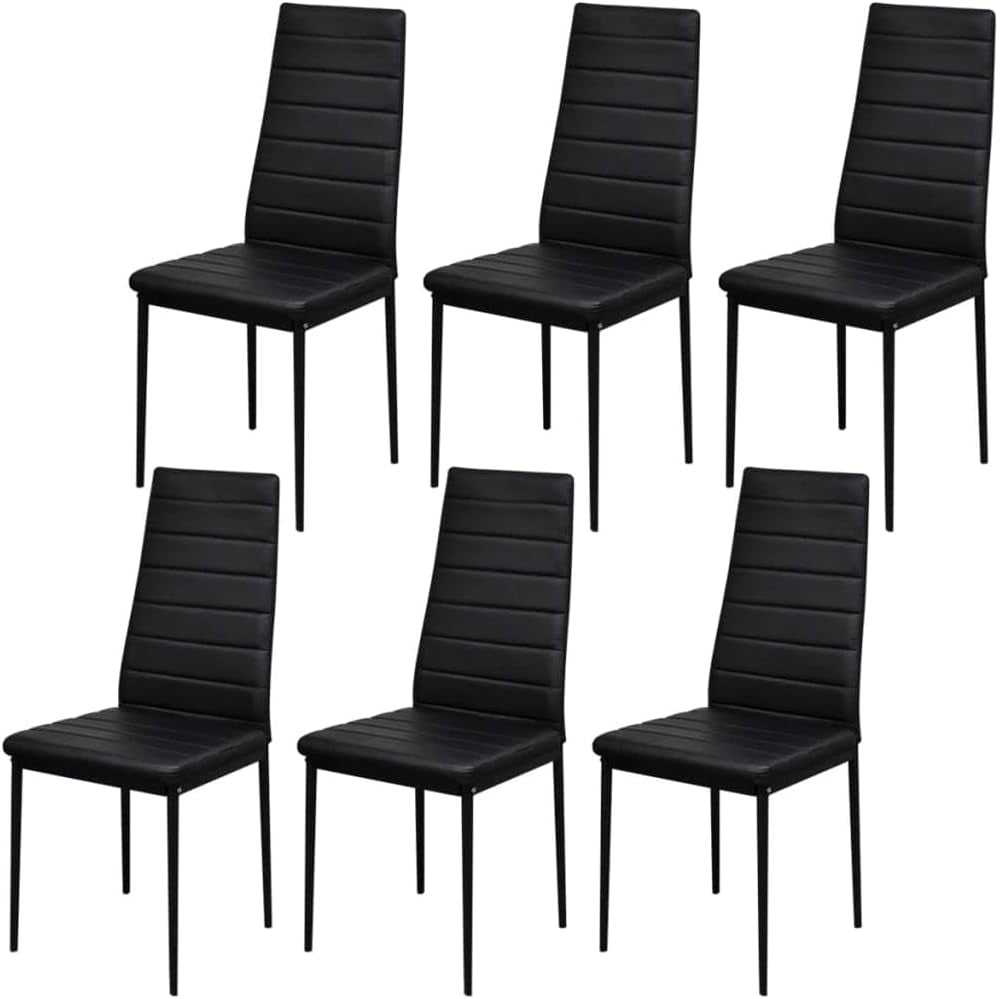 Seven Piece Dining Table Set Black,Modern Black Tempered Glass Dining Table Set with Comfortable Artificial Leather Chairs for 6 Dining Furniture Sets