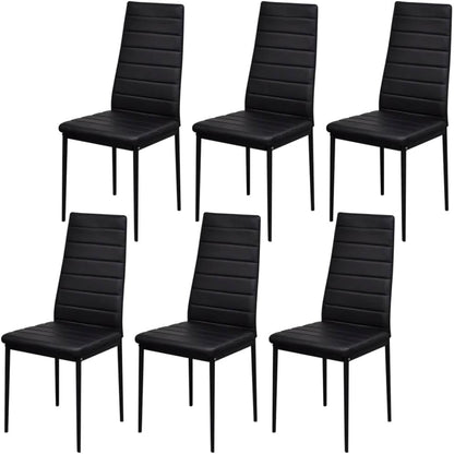 Seven Piece Dining Table Set Black,Modern Black Tempered Glass Dining Table Set with Comfortable Artificial Leather Chairs for 6 Dining Furniture Sets