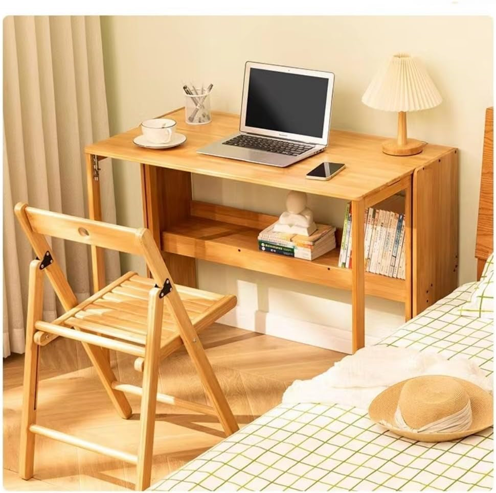 Pklblr ZTO Store Folding Desk Simple Laptop Table for Home Office, Study save Space (Tawny, Large)