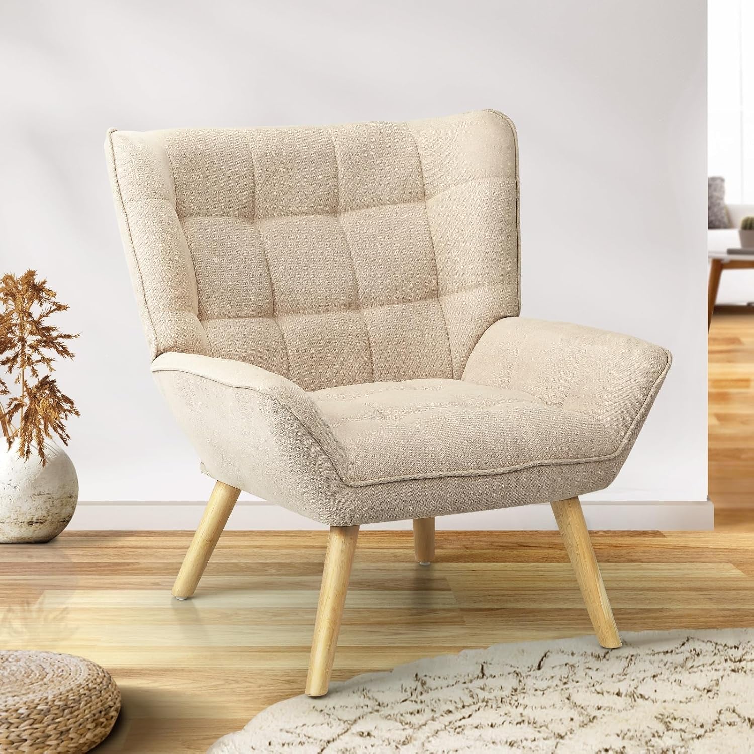 Oikiture Armchair Accent Lounge Chairs Stoolseating Soft Home Office Furniture Stools for Dining Living Room or Bedroom Fabric Upholstered, Blue