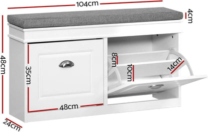 Artiss Shoe Cabinet Bench Storage Rack Organiser Drawer White Shelf Organizer Holder Display Closet Stand Furniture Cupboard Space Saver Room Compartment Case Hanger Shelving Wardrobe Caddy