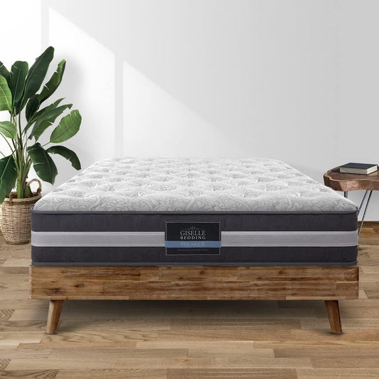 Giselle Bedding Queen Mattress Bed Mattresses Innerspring Foam 30Cm Thickness, with 7-Zone Pocket Spring System and Breathable Euro Top, 5Yrs Warranty, Medium Firm, White + Greywith Vacuum Packed