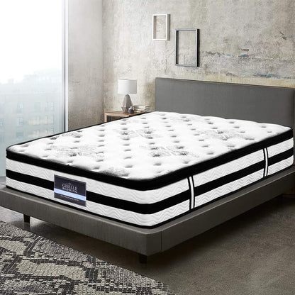 Giselle Bedding Queen Mattress Bed Mattresses Innerspring Foam 34Cm Thickness, with 5-Zone Pocket Spring System and Breathable Euro Top, 5Yrs Warranty, Medium Firm, White + Greywith Vacuum Packed