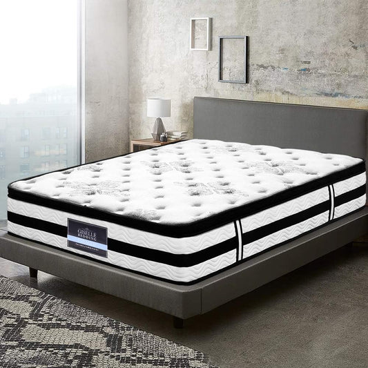 Giselle Bedding Queen Mattress Bed Mattresses Innerspring Foam 34Cm Thickness, with 5-Zone Pocket Spring System and Breathable Euro Top, 5Yrs Warranty, Medium Firm, White + Greywith Vacuum Packed