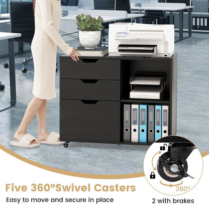Giantex 3-Drawer File Cabinet, Mobile Printer Stand Cabinet with Adjustable Shelf, Rolling Lateral Filing Cabinet with Wheels for Letter, A4, Legal Size, for Home Office Organization (Black)