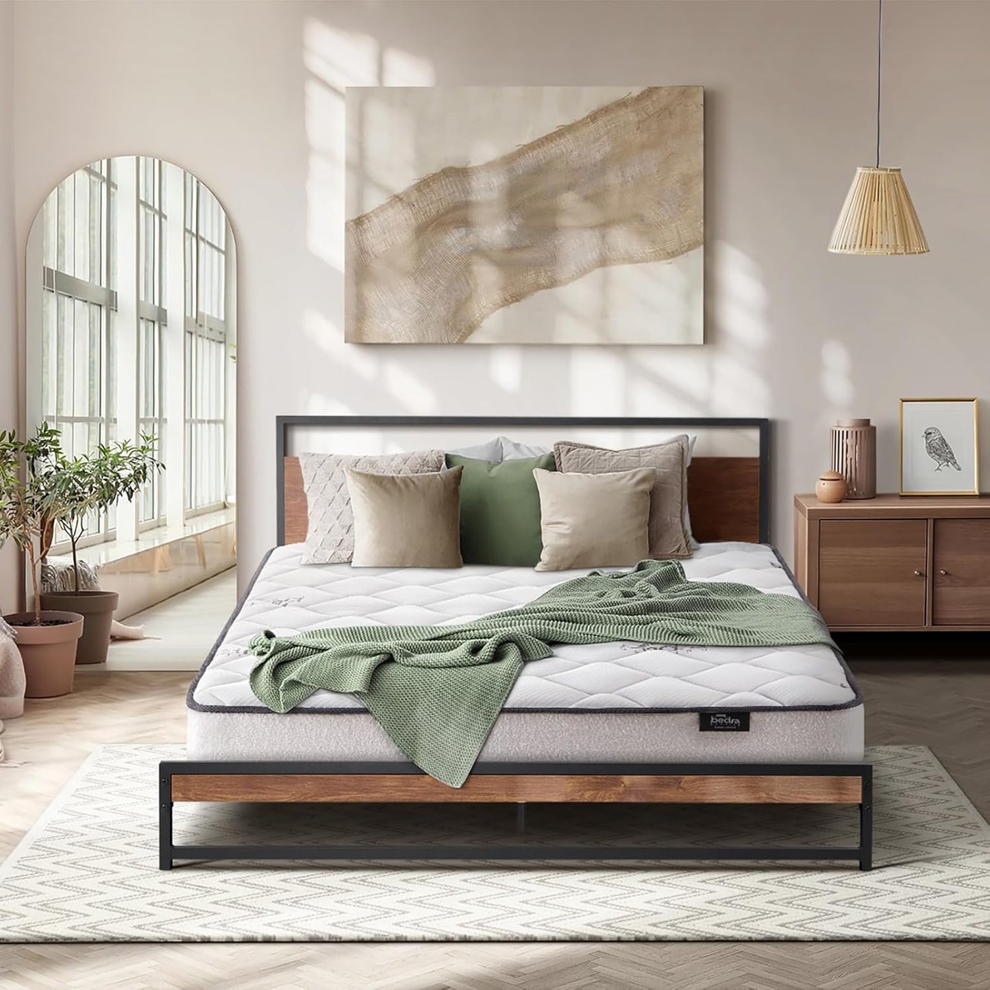 King Size Bed Frame with Mattress Set Metal Bed Base King Bed Mattress