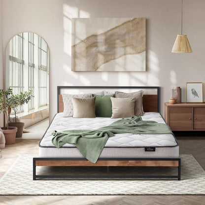 King Size Bed Frame with Mattress Set Metal Bed Base King Bed Mattress