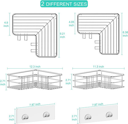 2 Pack Silver Corner Shower Hanging Bathroom Rack, Stainless Steel 304 Rust Resistant