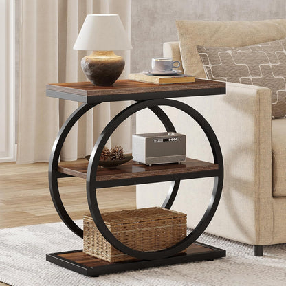 End Table, Narrow End Table with 3 Storage Shelves, 