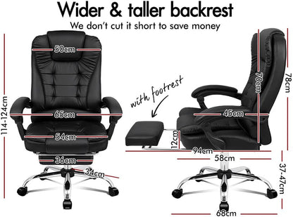 ALFORDSON Ergonomic Office Computer Chair with Footrest, High Back Executive Desk Chair Recliner for Home Office, PU Leather Video Gaming Chair, Earl Black