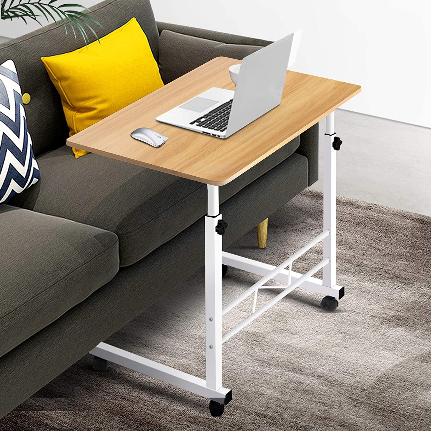 Artiss Laptop Table, Small Stand Desk Desktop Computer Standing Study Desks Bed Side Tables Home Office Travel Studio Furniture, Portable Wooden 360° Rotating Lockable Caster Wheels Dark Wood