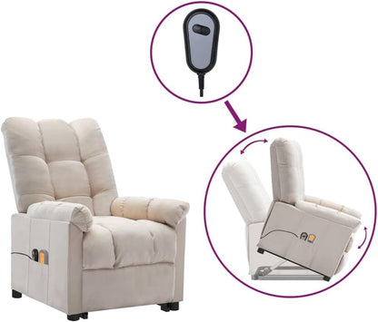 Vidaxl Stand-Up Massage Recliner Chair in Cream Fabric - Electric Power Lift Chair with 6-Point Massage Function, Adjustable Manual Recline and Densely Padded Seat For