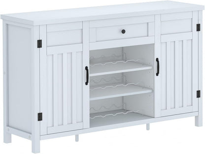 Industrial Coffee Bar Cabinet with Wine Rack, Wood Buffet and Sideboard with Storage Cabinet, (55.12 Inch, White Oak)