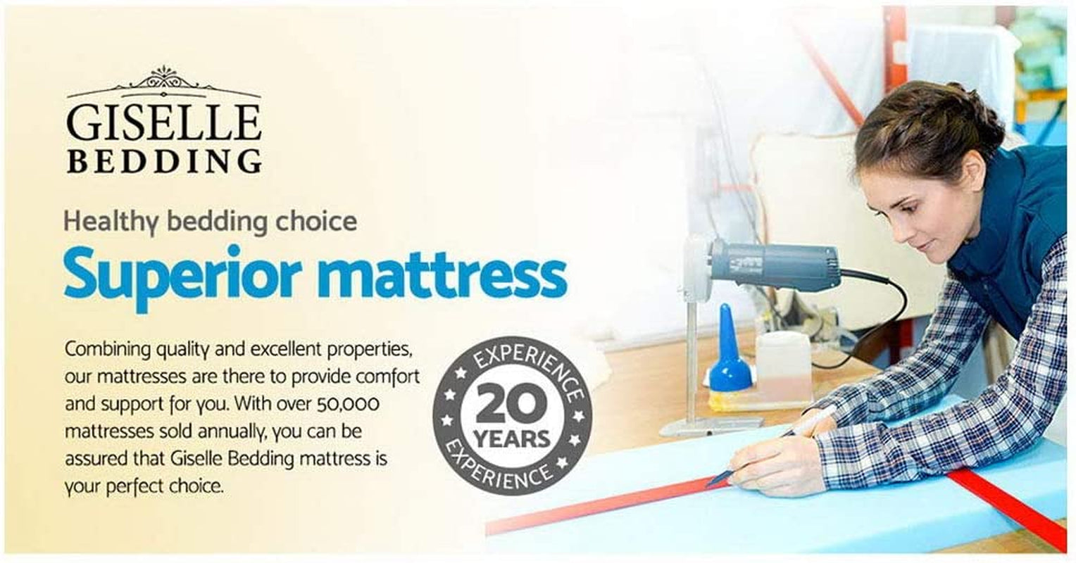 Giselle Bedding Queen Mattress Bed Mattresses Innerspring Foam 34Cm Thickness, with 5-Zone Pocket Spring System and Breathable Euro Top, 5Yrs Warranty, Medium Firm, White + Greywith Vacuum Packed