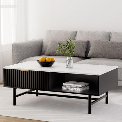 Coffee Table End Table Open Shelf Drawer Living Room Black Living Room