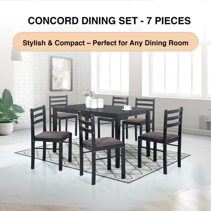 7-Piece Rustic Dining Set, Okoume Plywood Table & Chairs, Black