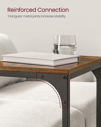 Set of 2 C-Shaped Side Table, Bedside Table, Sofa Side Table, Coffee Table, with Metal Frame, Industrial, for Living Room, Bedroom, Rustic Brown and Black LET354B01