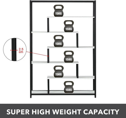 Six Tier Bookshelf Bookshelf Industrial Multi-Level Bookcase Storage Rack Display Shelf Unit for Home and Office White