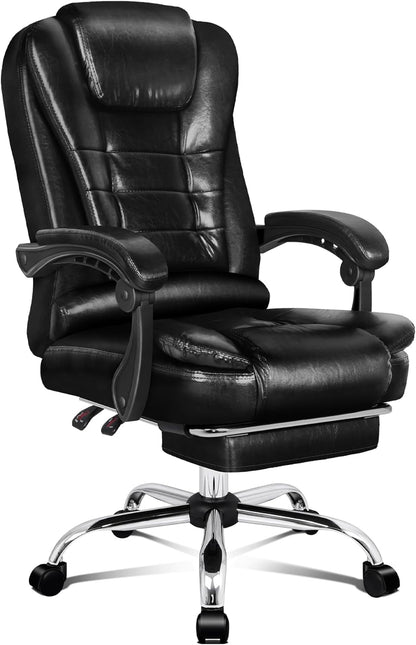 ALFORDSON Ergonomic Office Computer Chair with Footrest, High Back Executive Desk Chair Recliner for Home Office, PU Leather Video Gaming Chair, Earl Black