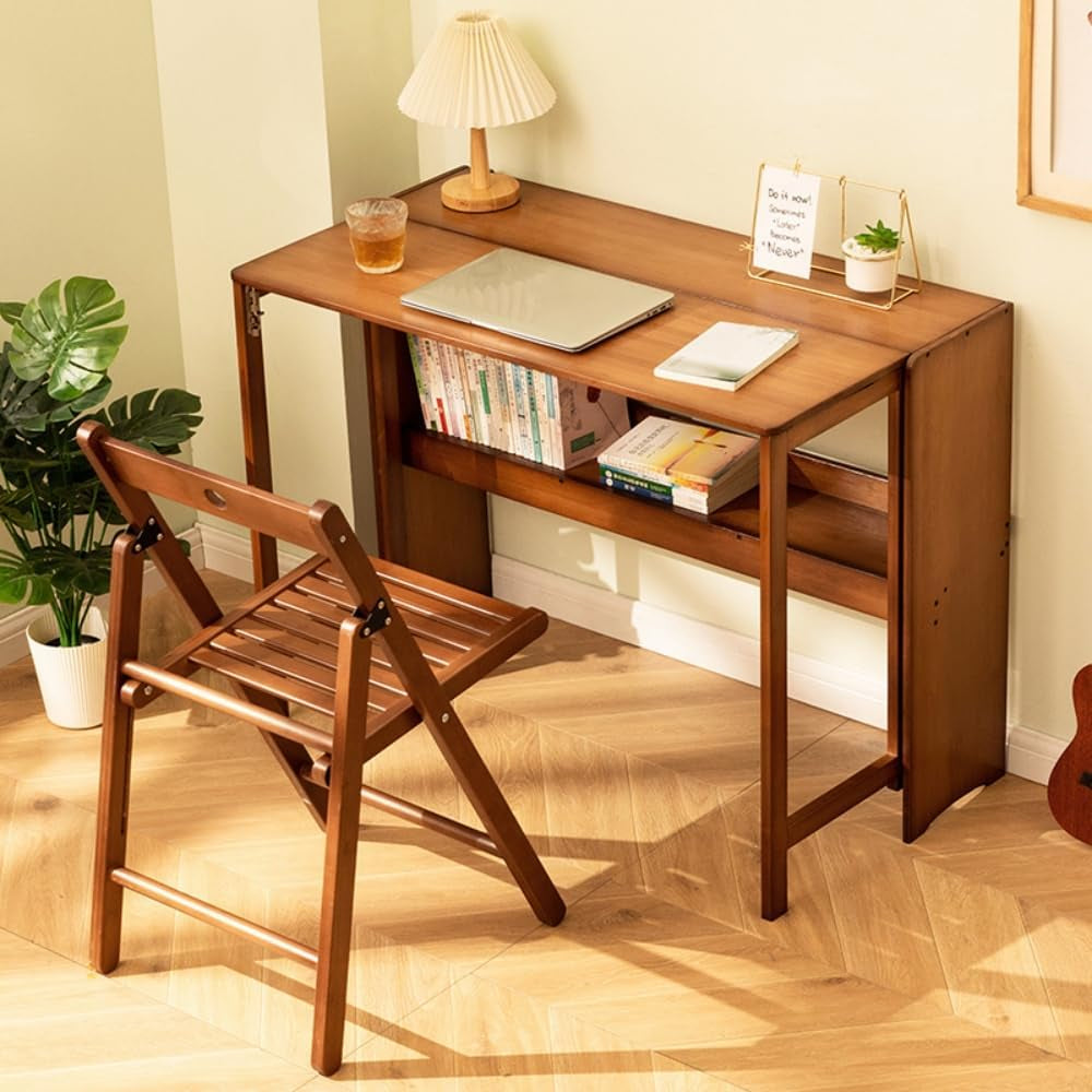 Pklblr ZTO Store Folding Desk Simple Laptop Table for Home Office, Study save Space (Tawny, Large)