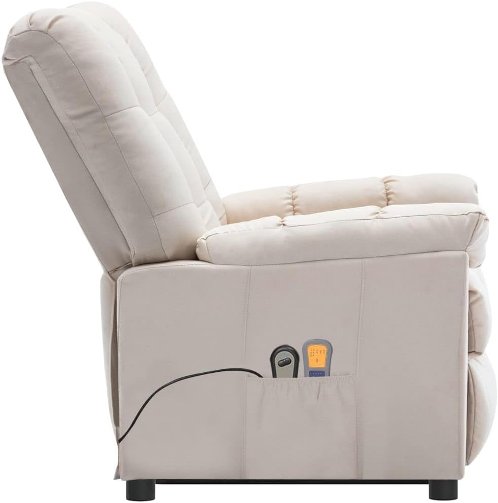 Vidaxl Stand-Up Massage Recliner Chair in Cream Fabric - Electric Power Lift Chair with 6-Point Massage Function, Adjustable Manual Recline and Densely Padded Seat For