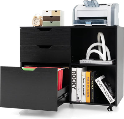 Giantex 3-Drawer File Cabinet, Mobile Printer Stand Cabinet with Adjustable Shelf, Rolling Lateral Filing Cabinet with Wheels for Letter, A4, Legal Size, for Home Office Organization (Black)