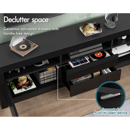 ALFORDSON LED Light TV Cabinet Stand with Storage Cabinet, Shelves and Drawers, Entertainment Unit with Shelves & 2 Drawers, RGB Minimalist Design Multimedia Centres,180X35X60Cm, Black