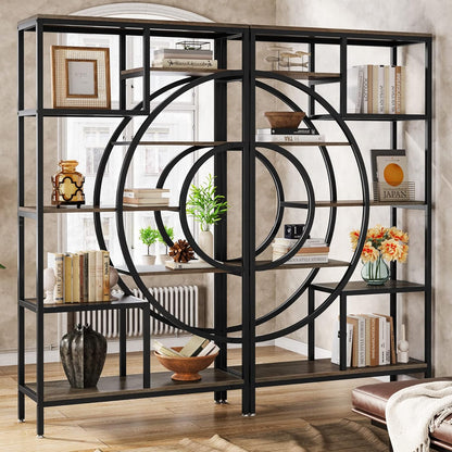 Geometric Bookcase, 71 Inches, Industrial 8-Tiers Bookshelves, Rustic Etagere Bookcase with Metal Frame, Tall Freestanding Open Storage Shelving Units for Home Office, Living Room