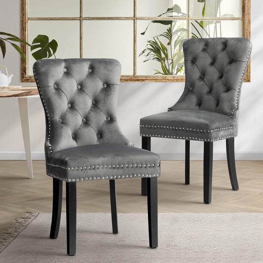 Velert Dining Chair with Wooden Frame and French Tufted X2 Grey