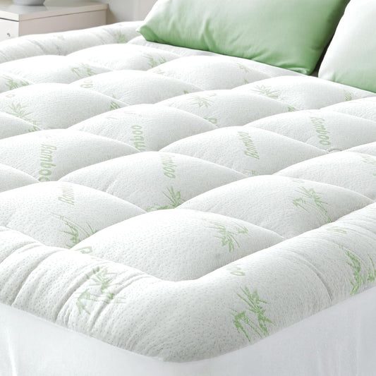 Bamboo Queen Mattress Topper - Thick Cooling Breathable Pillow Top Mattress Pad for Back Pain Relief - Deep Pocket Topper Fits 8-20 Inches Mattress (Bamboo, Queen 60X80 Inches)