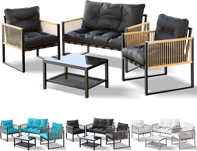 Outdoor Patio Bistro 4Pcs Set with Uv-Resistant PE Wicker, Coffee Table & 2X Armchair & Lounge Sofa