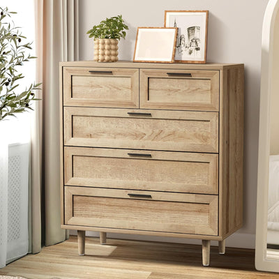 Chest of Drawers Dresser with 5 Storage Cabinet Tallboy Natural