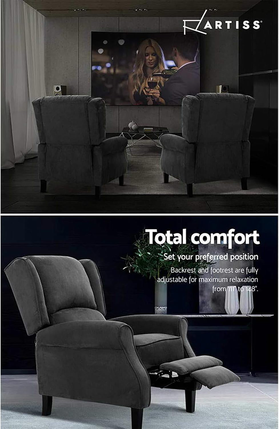 Recliner Chair Charcoal Fabric Lounge Sofa Armchair,Adjustable Backrest Footrest Nursing Feeding
