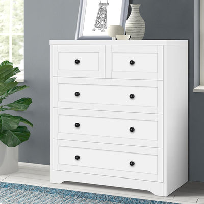 Chest of Drawers Hallway Tallboy 5 Drawers, Bedroom Dresser Sideboard with Bar Handles, White