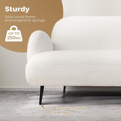 3 Seater Sofa, Soft Upholstered Boucle Sherpa Fabric Loveseat Sofa Couch, Comfy Recliner Sofa Lounge, Spare Bed for Guest Room, Living Room, Office, Studio, Load up to 250Kg (188Cm, White)